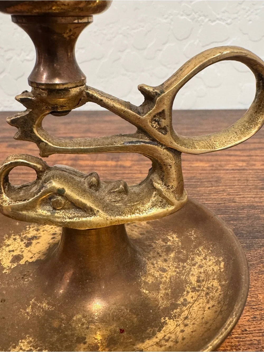 Vintage Dragon Devil Koi Fish Bronze Brass Chamber Candlestick Holder Finger